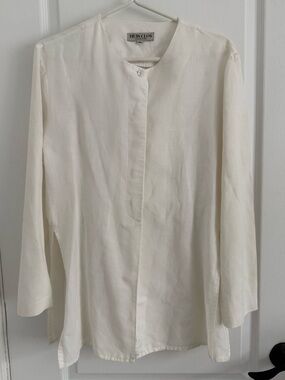 Huis Clos Cream White Mandarin Collar Tunic Blouse Shirt Size 40 M